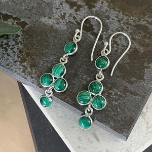 925 Sterling Silver Natural Malachite Dangle Earrings Boho- Easy on Ears!